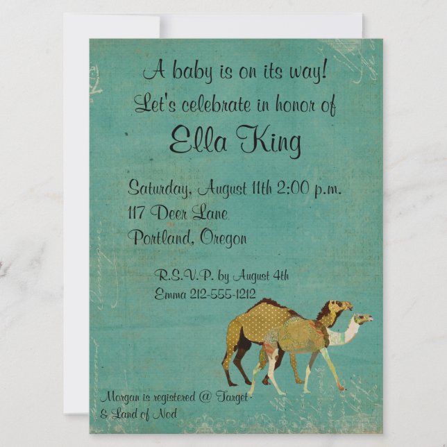 Dreamy Camels Baby Invitation (Front)