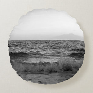 Dreamy Capri Ocean Sunset View 2 -BW Round Pillow
