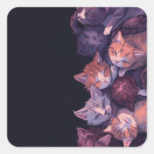 Dreamy Cat Nap – Wholesome Kitten Illustration Square Sticker