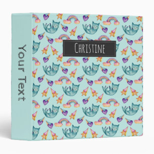 Dreamy Cat Watercolor Pattern Add Your Name Binder