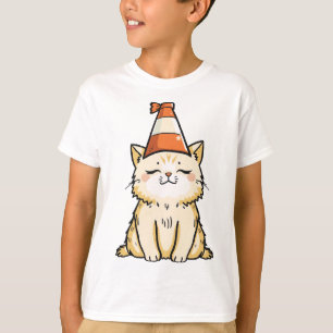 Dreamy Cat with Traffic Cone Hat T-Shirt