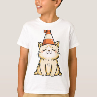 Dreamy Cat with Traffic Cone Hat T-Shirt