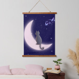Dreamy Celestial Cat Design Hanging Tapestry