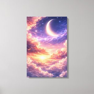 Dreamy Celestial Sky with Moon and Clouds Canvas Print