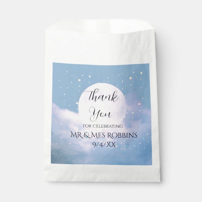 Dreamy celestial wedding bathed in moonlight favour bag (Front)