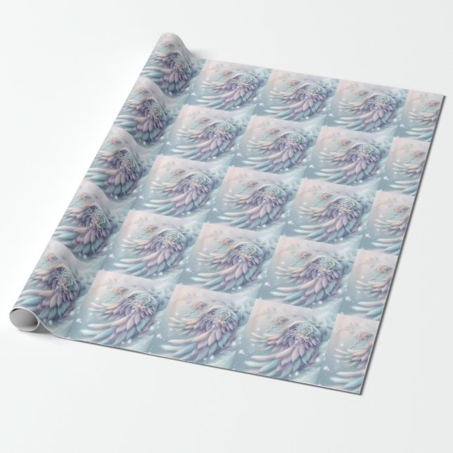 Dreamy Christmas Angel Wings Wrapping Paper (Unrolled)