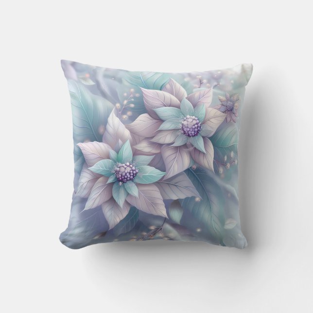 Dreamy Christmas Floral Throw Pillow (Front)