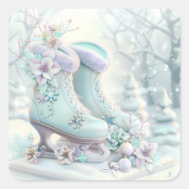 Dreamy Christmas Ice Skates Sticker (Front)