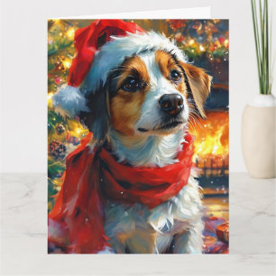 Dreamy Christmas Watercolor of Beagle Puppy Card