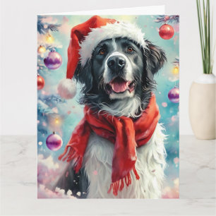 Dreamy Christmas Watercolor of Black and White Dog Card