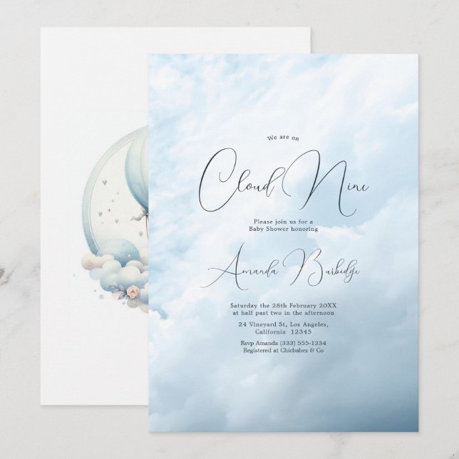 Dreamy Cloud 9 Baby Shower Invitation (Front/Back)