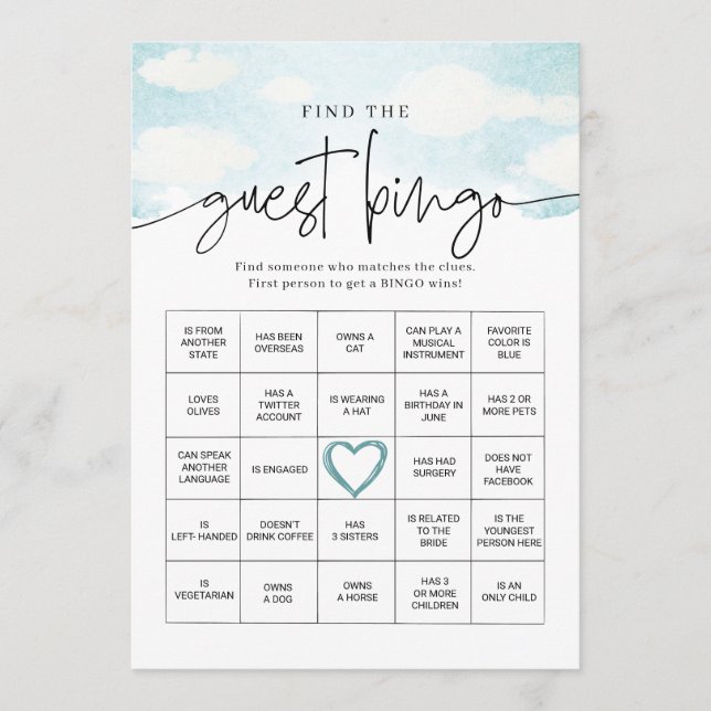 Dreamy Cloud nine Find the guest Bingo Game Card (Front)