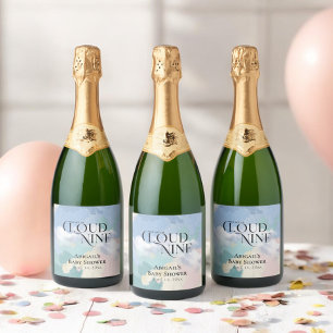 Dreamy Cloud Nine Pastel Baby Shower Sparkling Wine Label