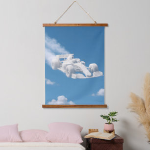 Dreamy cloud racer, surreal F1 sky art wood topped Hanging Tapestry