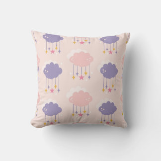 Dreamy Clouds and Dangling Stars Throw Pillow