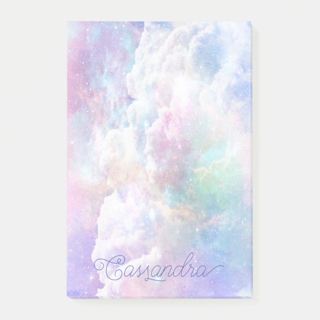 Dreamy Clouds and Stars Personalized Post-it Notes (Front)