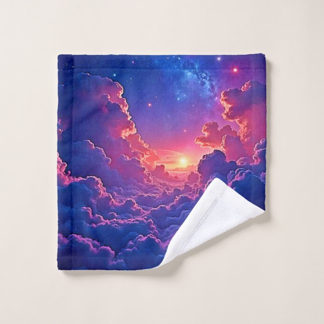 Dreamy Clouds: Celestial Sunset Magic Art Bath Towel Set (Wash Cloth)
