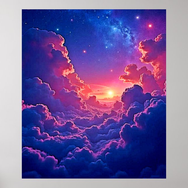 Dreamy Clouds: Celestial Sunset Magic Art Poster (Front)