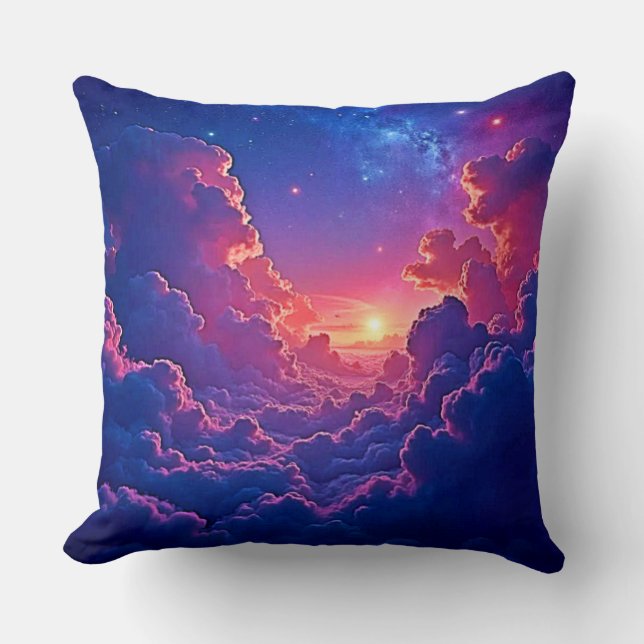 Dreamy Clouds: Celestial Sunset Magic Art Throw Pillow (Front)