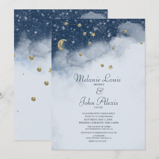 Dreamy Clouds Constellation Gold Foil Wedding Invitation (Front/Back)