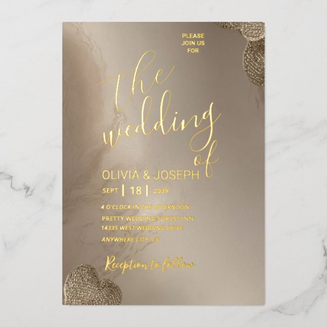 Dreamy Clouds Gold Foil Wedding Invitation (Front)