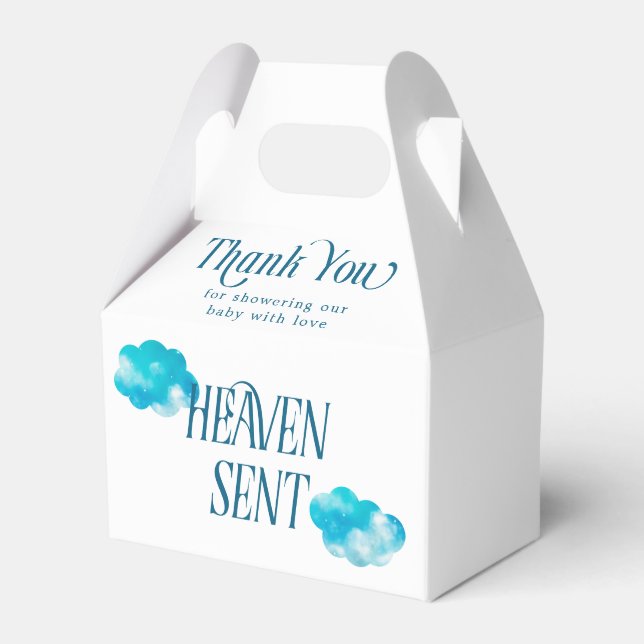 Dreamy Clouds Heaven Sent Boy Baby Shower Favor Box (Front Side)