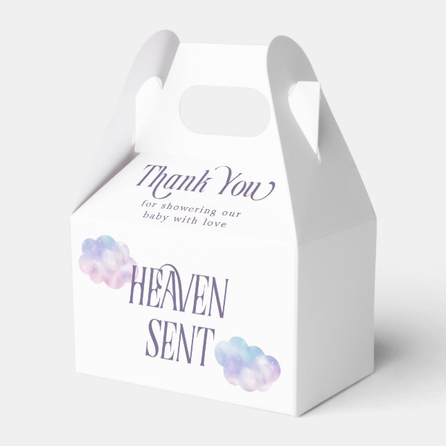 Dreamy Clouds Heaven Sent Girl Baby Shower Favor Box (Front Side)