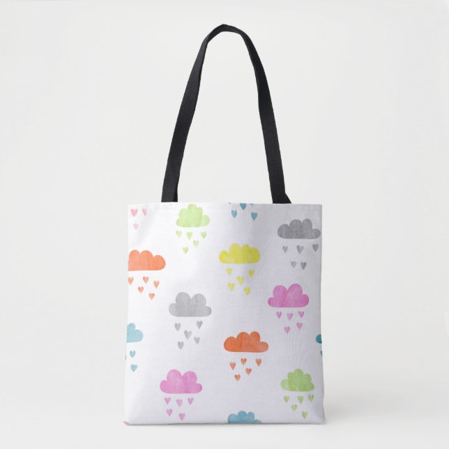 Dreamy Clouds: Watercolor Heart Rain Tote Bag (Front)