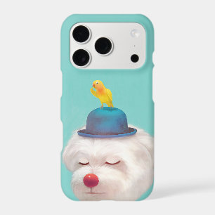 Dreamy Clown Dog: Smiling Bichon with Blue Hat