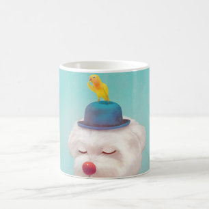 Dreamy Clown Dog: Smiling Bichon with Blue Hat Coffee Mug