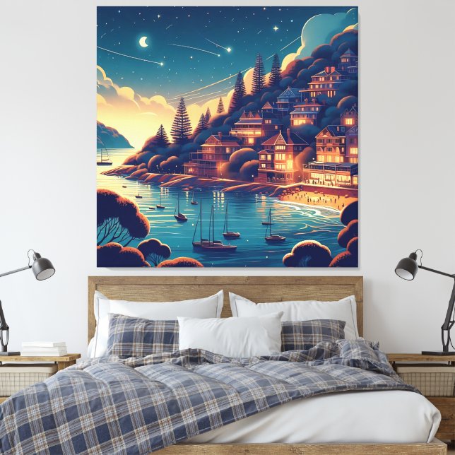 Dreamy Coastal Night Canvas Print (Insitu(Bedroom))