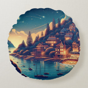 Dreamy Coastal Night Round Pillow