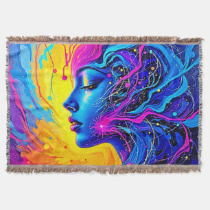 Dreamy Colorful Abstract Woman Throw Blanket