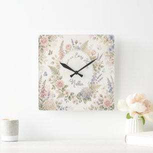 Dreamy Cottagecore Wildflower Personalized Wall  Square Wall Clock