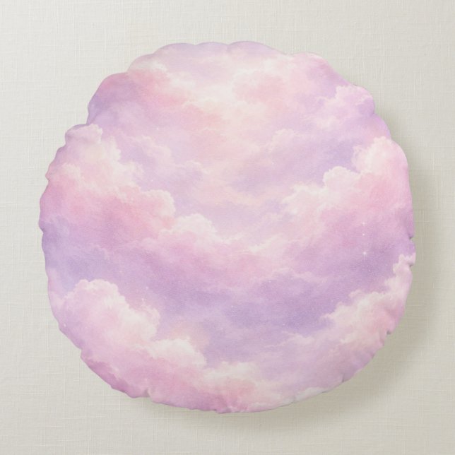 Dreamy Cotton Candy Clouds Round Pillow (Front)