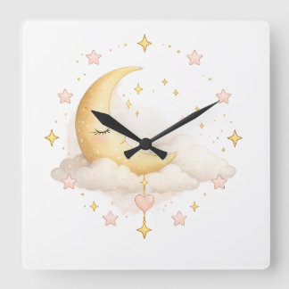 Dreamy Crescent Moon & Clouds Pastel Wall Clock |