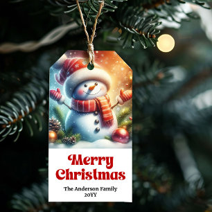 Dreamy Custom Name Christmas Kids Gift Tag Snowman