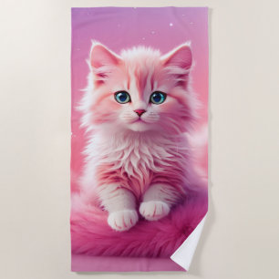 Dreamy Cute Fluffy Pink Kitty Cat Beach Towel