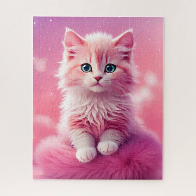 Dreamy Cute Fluffy Pink Kitty Cat Jigsaw Puzzle (Vertical)