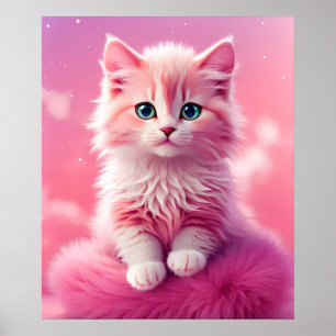 Dreamy Cute Fluffy Pink Kitty Cat Poster