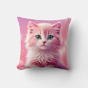 Dreamy Cute Fluffy Pink Kitty Cat Throw Pillow