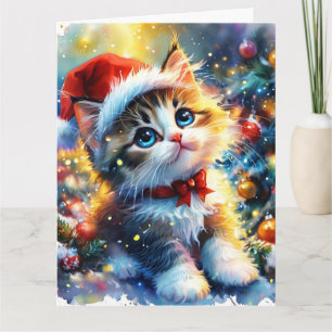 Dreamy Cute Kitten Christmas Watercolor Card