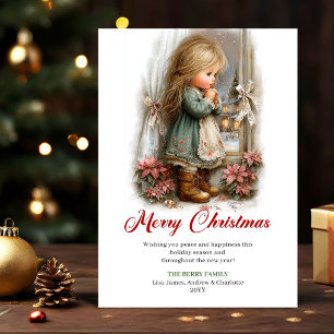 Dreamy Cute Little Girl Christmas Scene Greeting Holiday Card