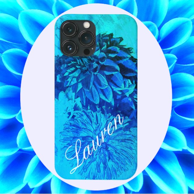 Dreamy Dahlia Delight in Beautiful Blues Case-Mate iPhone Case (Creator Uploaded)