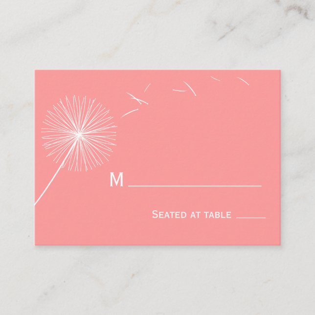 Dreamy Dandelion Mariage Carte Place - Rose rose (Devant)