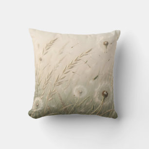 Dreamy Dandelion Seeds Blowing Wind Soft Neutral  Throw Pillow