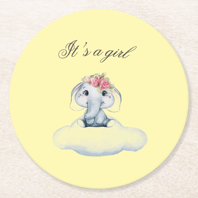 Dreamy Days with Rosie the Elephant. Round Paper Coaster (Front)