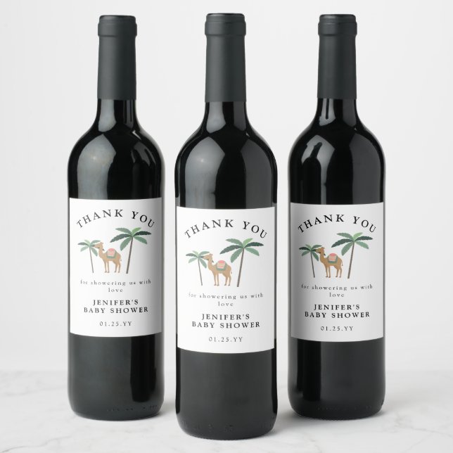 Dreamy Desert Cute Camel Wine Label (Bottles)