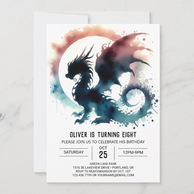 Dreamy Dragon Birthday DIY Invitation (Front)