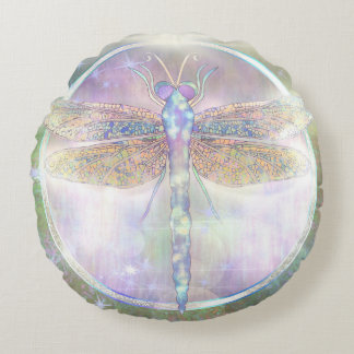 Dreamy Dragonfly “Messenger of Becoming Light” Round Pillow